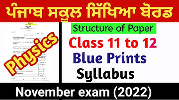 Physics Class 11 and 12 ll November Exam ll Syllabus / Structure of Question Paper ll Punjab board l