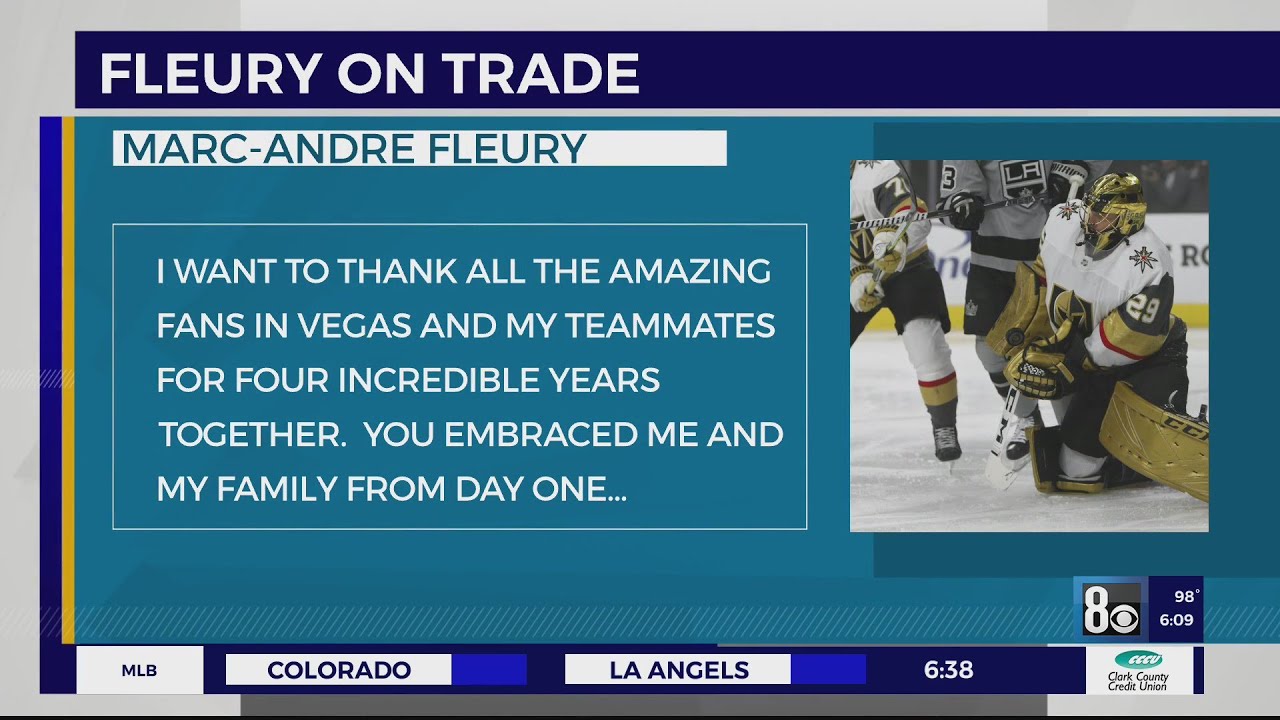 'You Embraced Me': Golden Knights' Marc-Andre Fleury speaks out after being traded to Chicago Blackh