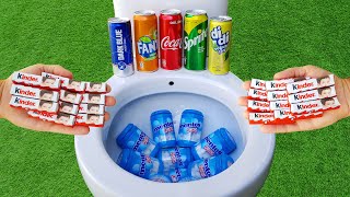 Experiment !! Kinder CHOCOLATE vs Cola, Sprite, Fanta, Dark blue, Red bull and Mentos in toilet
