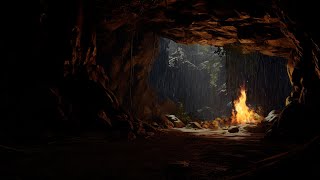 Tranquil Cave Sounds of Rain and Fire to Ease Stress and Promote Sleep