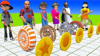 Scary Teacher 3D vs Squid Game WoodWheel Level Max vs Domino Honeycomb Candy Shape 5 Times Challenge