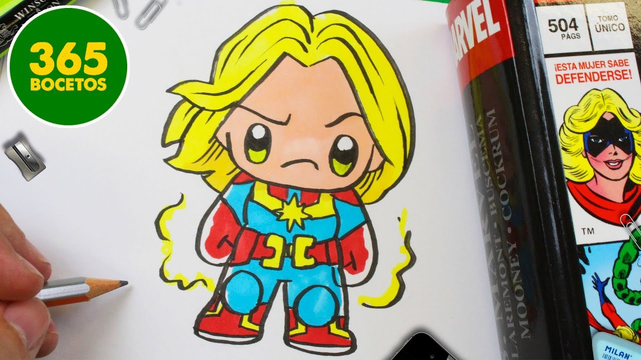 COMO DIBUJAR A CAPITANA MARVEL KAWAII - Cómo dibujar y pintar paso a paso y  fácil / 365bocetos - thptnganamst.edu.vn