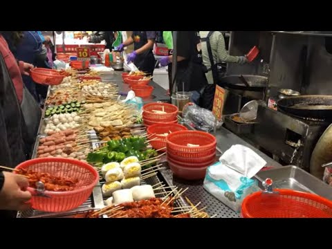 Taiwanese Street Food - Fried Skewers, Meat, Vegetables, Chicken Skin