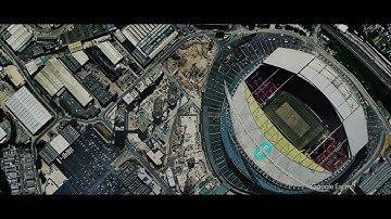 Aerial view of Football stadium in Wembley, London. Earth Studio + After Effects Compositing.