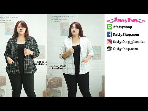 เสื้อสูทลายตารางแขนยาวแต่งกระดุม (S,L) | fattyshop.com เสื้อผ้าคนอ้วน เสื้อผ้าไซส์ใหญ่