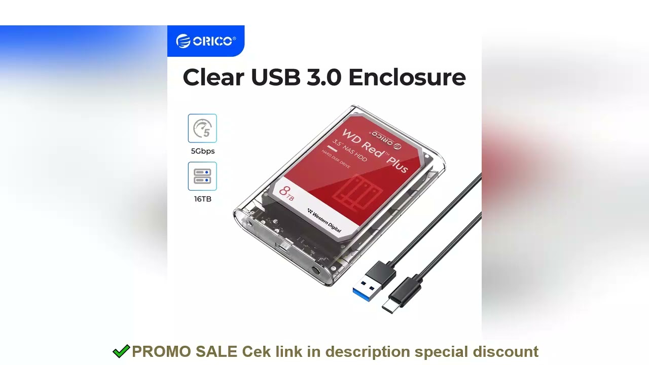ORICO 3.5 Inch SATA to USB 3.1 Type C Transparent HDD Case SSD Adapter Hard Disk Drive Box External