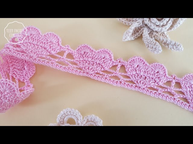 Preciosa Puntilla de Encaje  Orilla tejida a Crochet 