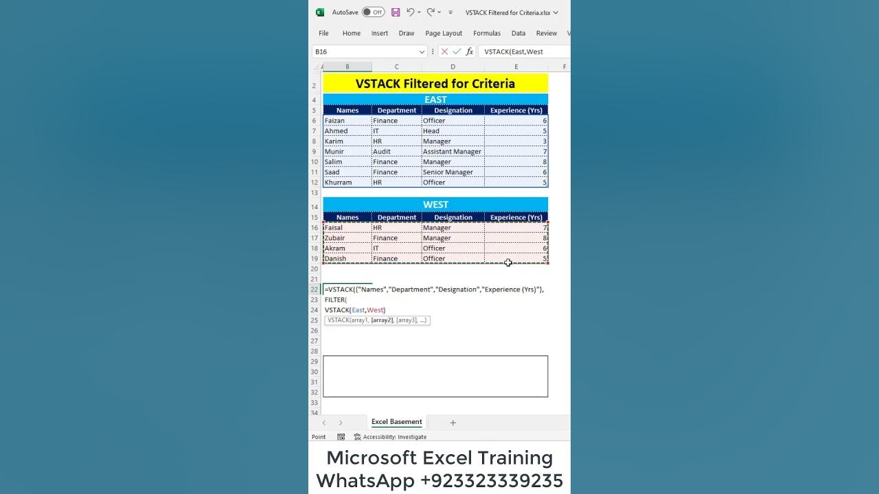 Vstack filtered for criteria in microsoft excel shorts youtube