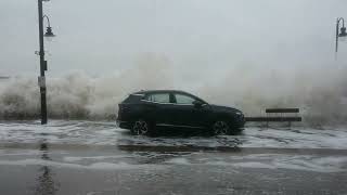 Flooding and high waves on Foreshore Road, Scarborough 11 March 2024.