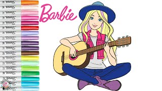 Barbie Coloring Book Page Musician Barbie Playing Guitar | Sprinkled Donuts