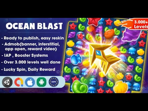 Ocean Blast Match 3 Unity Source Code Complete 3000 levels