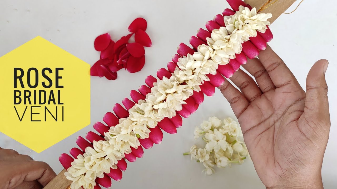 How to make jasmine & rose bridal veni/gajra/fati Jasmine Garland