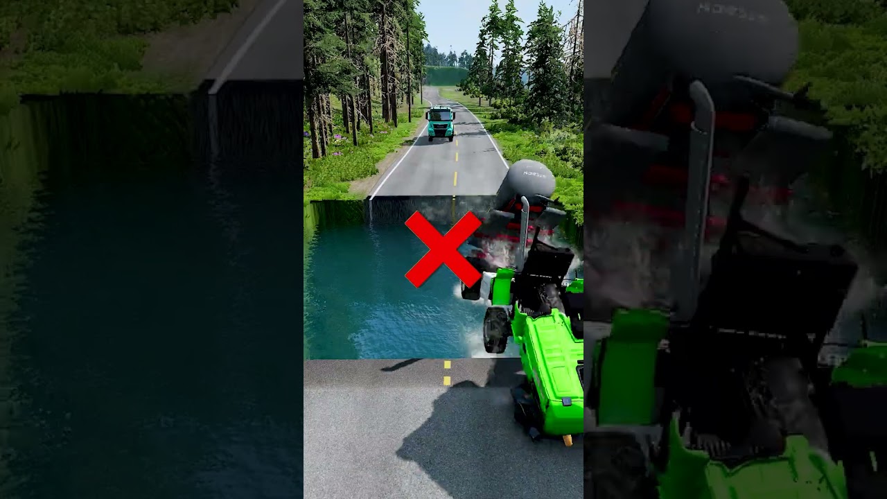 Tanker trucks vs massive water pit 