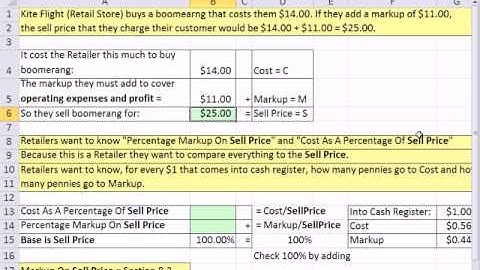 Excel 2010 Business Math 67: Basic Markup Formula