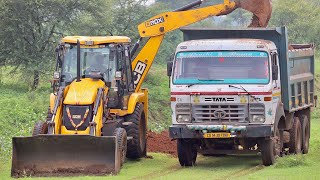 JCB 3dx Backhoe Fully Loading Mud in Tata 2518 Ex Truck For Making Canal