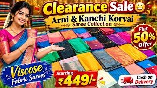 🛑Clearance Sale😁Arni & Kanchi Korvai Soft Silk Saree FLAT50%OFFER-449/-#puresilk#silksaree#sareelive screenshot 2