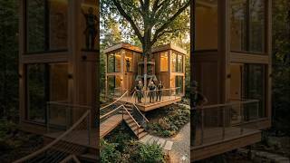 Luxury Tree House Build in Forest 🌲 Modern Glass Design with Balcony View