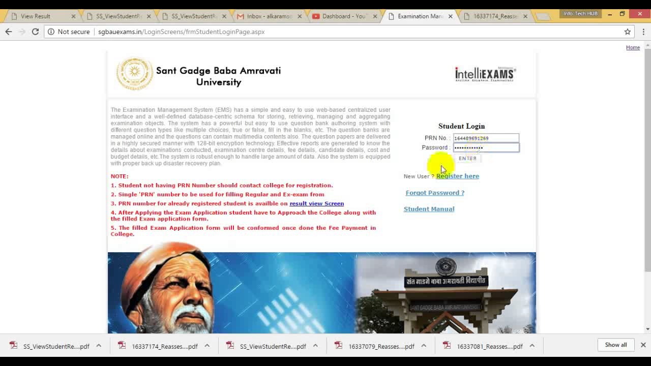 how to fill exam form and photocopy redressal  reassessment and other sgbau site in hindi