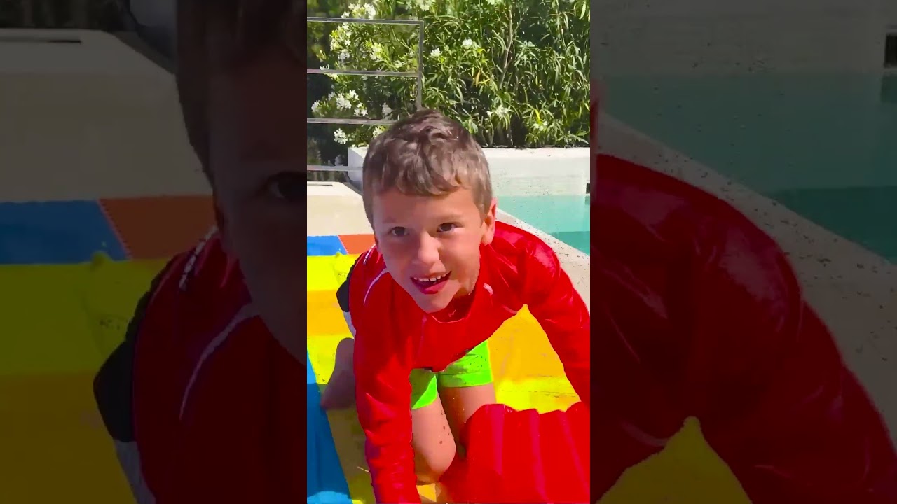 Marek with his Friend enjoy a lot of Fun with Water Slide
