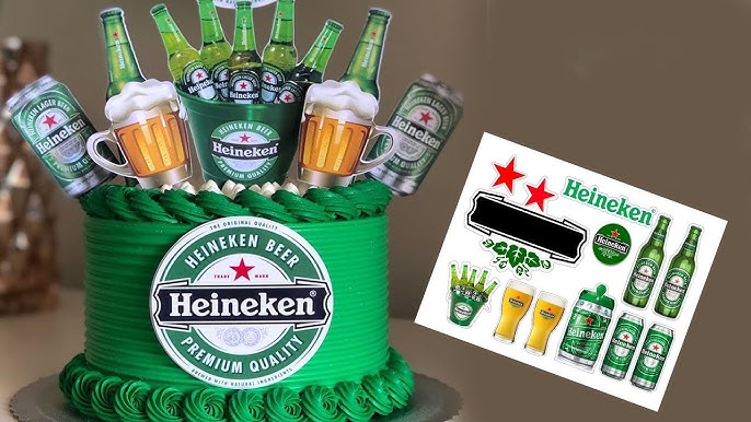 Bolo heineken quadrado com topper