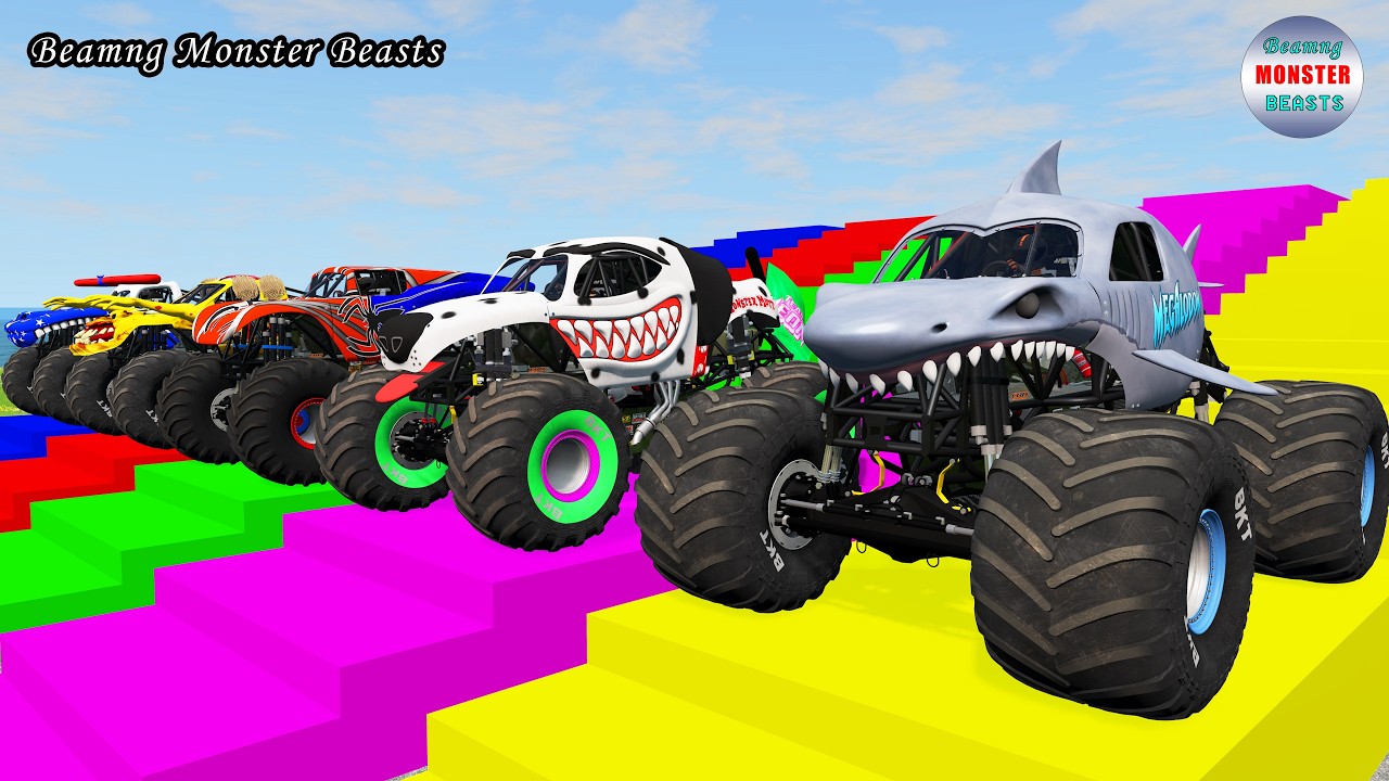 Monster Truck Transport on Triple Flatbed Trailer – BeamNG Monster Beasts #256