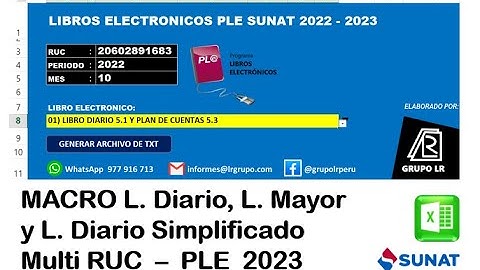 Macro para Libros Electrónicos Diario, Mayor y Diario Simplificado PLE 2023 SUNAT - Multi RUC