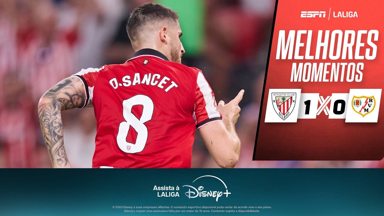 ATHLETIC BILBAO vence RAYO VALLECANO com gol de SANCET pela LALIGA; VEJA os melhores momentos