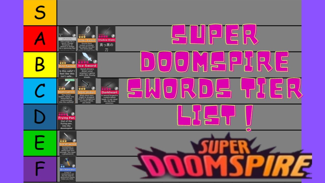 Super Doomspire Sword Tier List Youtube - roblox super doomspire all weapons