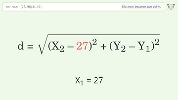 Find the distance between two points p1 (27,36) and p2 (34,16): Step-by-Step Video Solution