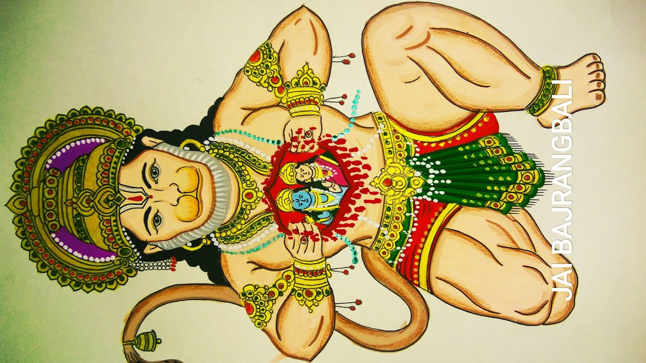 How to draw and paint Lord Hanuman showing Lord Ram and Mother ...