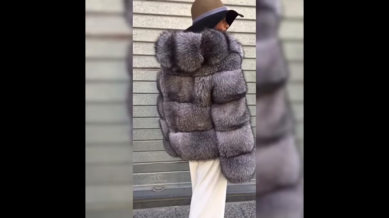 Big hooded silver fox jacket - YouTube