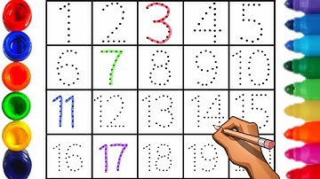 (컬러 무승부)색연필로 1부터 20까지의 점선번호 쓰기 / write the dotted line number from 1 to 20 with colored pens
