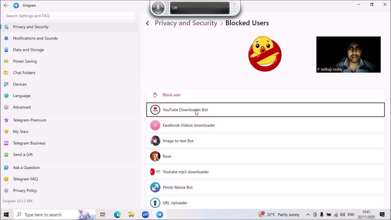 How to Manage Privacy Settings in Unigram using NVDA Screen Reader | Telegram for Visually Impaired