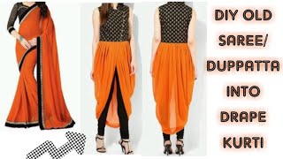 DIY Old Saree/Duppatta Into Drape Kurti/Reuse of Old Saree(Hindi)
