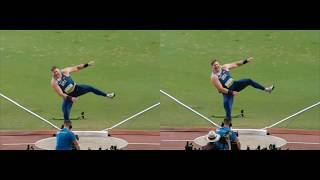 Shot Put Doha 2019 Ryan Crouser slow motion comparison 22.90 vs 22.36