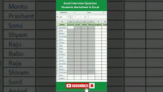 Excel Interview Question school student Marksheet in Excel #excel #exceltips #exceltutorial #msexcel