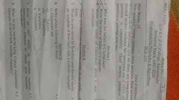 Programming Principles & Algorithms, BCA 1st Semester Sessional Exam Paper #study