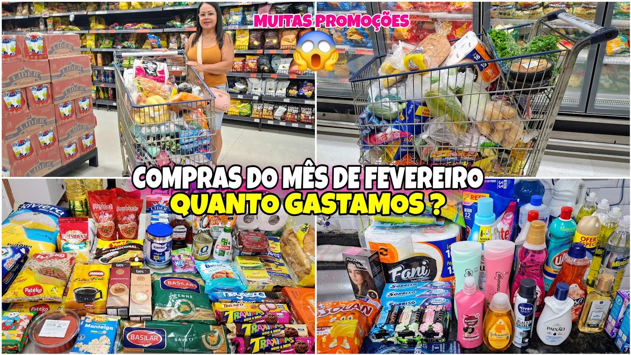 COMPRAS DO MÊS 🛒DE FEVEREIRO 2026 Compras para 4 Pessoas Quanto Gastamos ? Vlog no Mercado