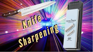 Sharpening a gyuto knife with Minosharp MS-471 combination whetstone 240/1000