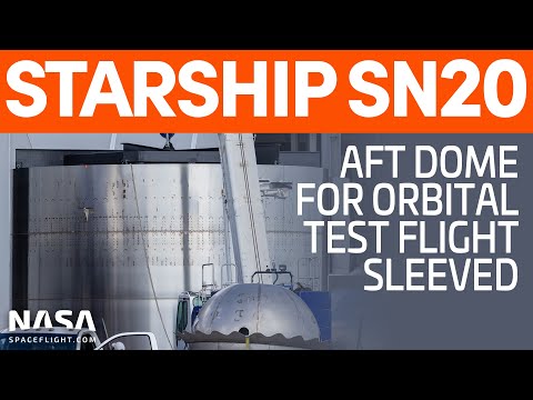 Starship SN20 Aft Dome Sleeved - Orbital Launch Tower Section Rollout | SpaceX Boca Chica