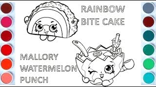 Draw and Color Rainbow Bite Cake and Mallory Watermelon Punch, Shopkins