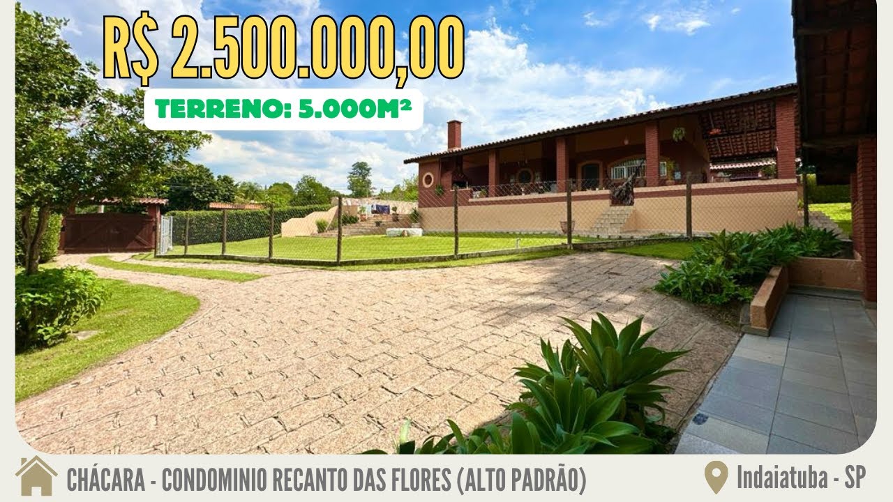 Chácara a venda no condomínio Recanto das Flores (Indaiatuba-SP)🇧🇷| Alto padrão | Itaici