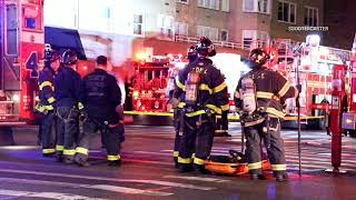 Debris punctures multiple floors in Upper East Side apartment building.