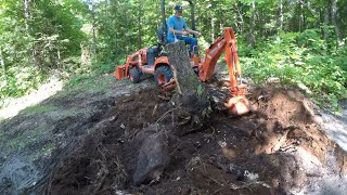 578 big power. little tractor. digging stumps. kubota bx23s sub compact tractor. bt603 backhoe.p2 4k