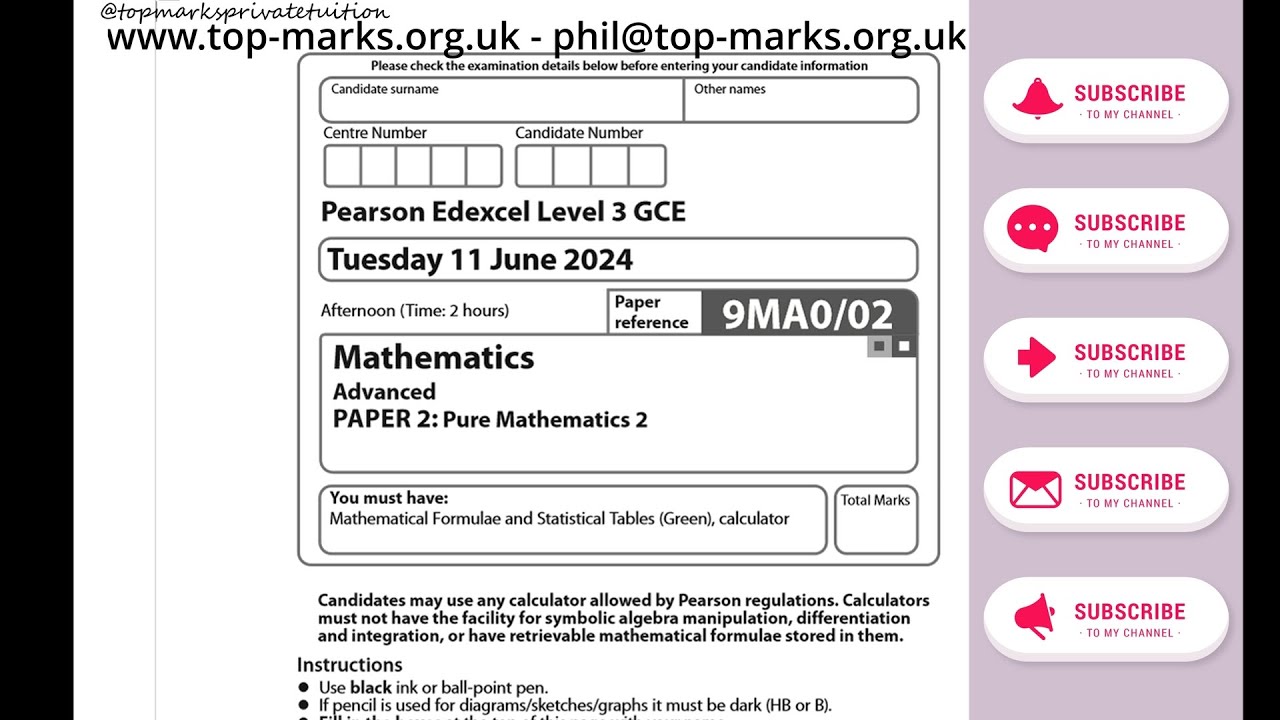 Edexcel A level Maths June 2024 Paper 2 Pure - worked solutions - YouTube