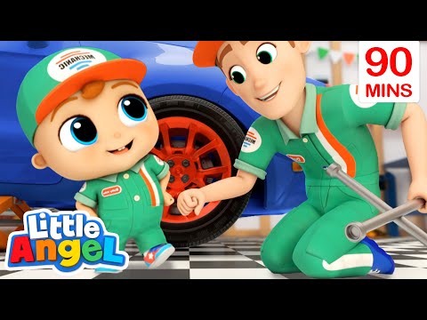Baby John Becomes a Car Mechanic | Job and Career Songs | Little Angel Nursery Rhymes for Kids