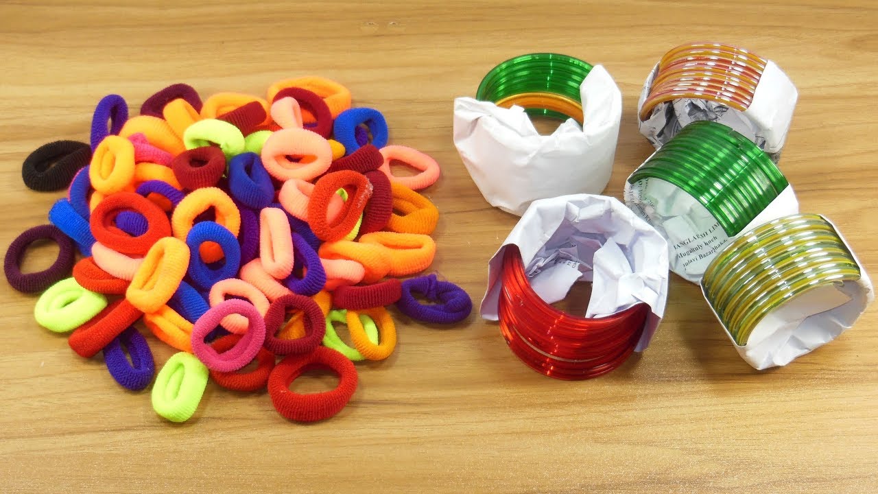 DIY Hair rubber bands & Old bangles reuse idea | DIY art and craft | DIY HOME DECO