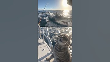 Cat vs Shark?! Funniest Ocean Reaction Ever 😱🐱🦈#funnycat  #catshorts #cat