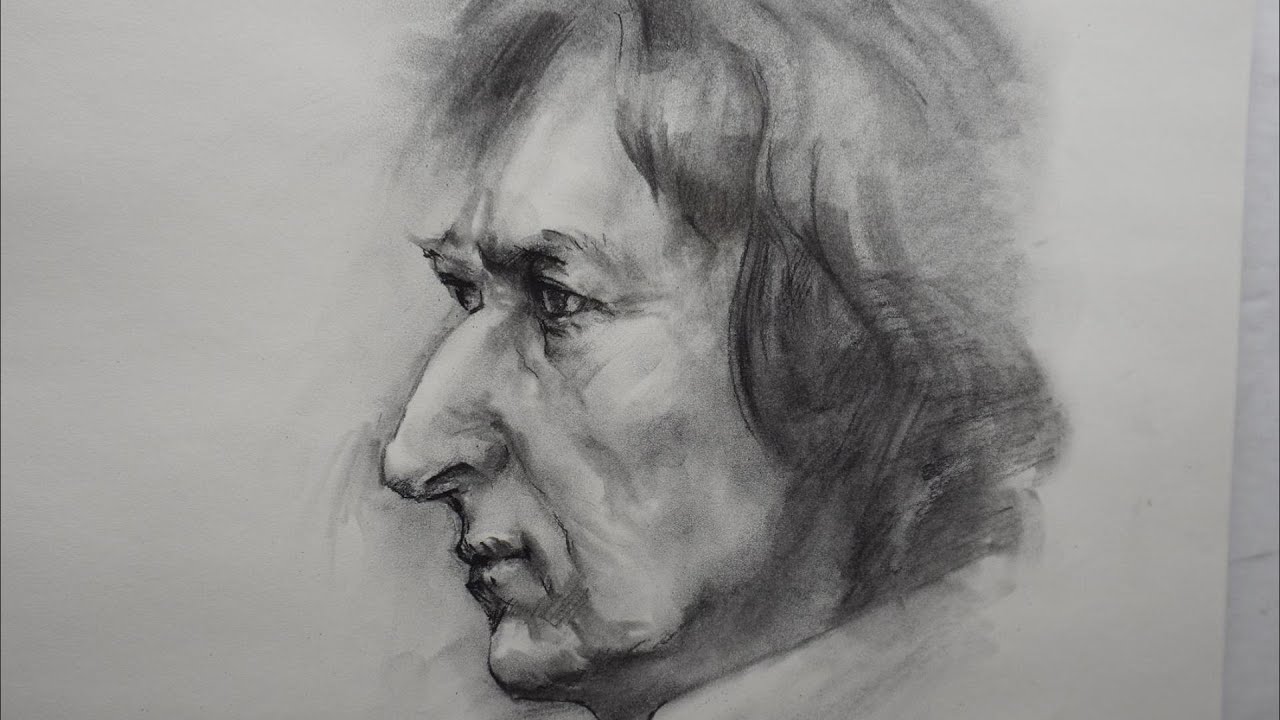 35 Minutes old gentleman portrait sketch by charcoal