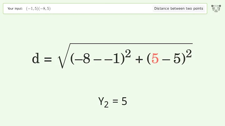 Find the distance between two points p1 (-1,5) and p2 (-8,5): Step-by-Step Video Solution